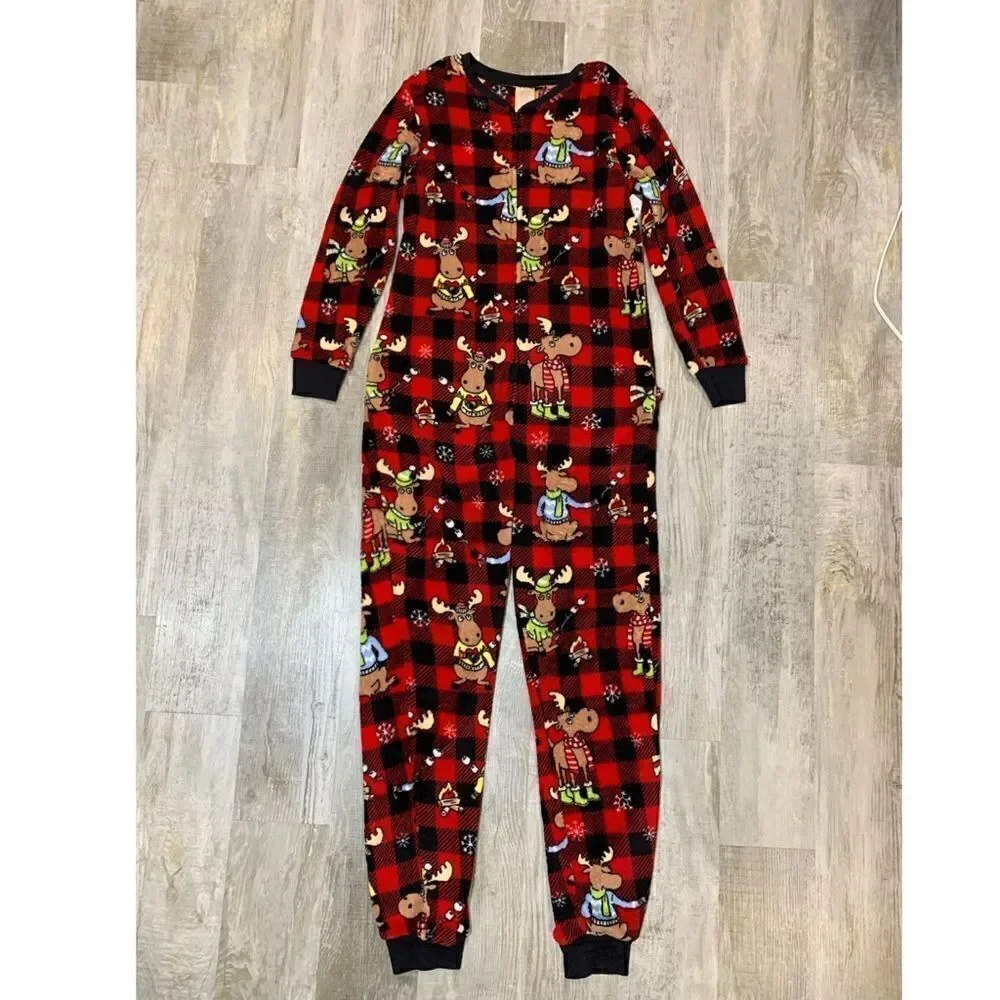 NWT Trap door flannel red/black checked moose sleeper sz S